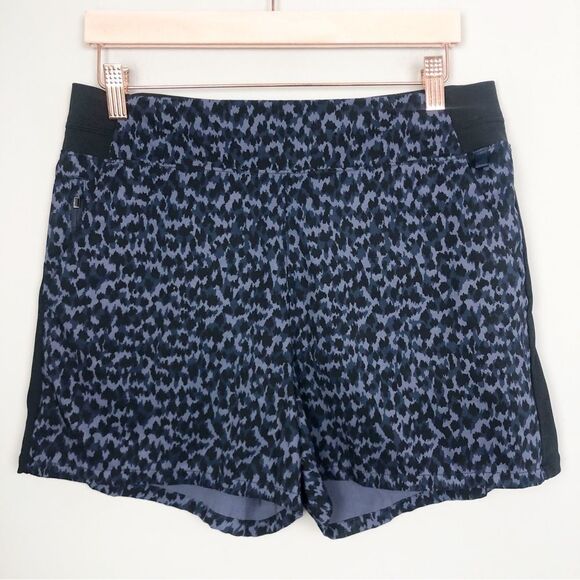 ATHLETA | Brooklyn Printed Shorts Blue & Navy Side Stripes Women’s Size 10 - Picture 5 of 12